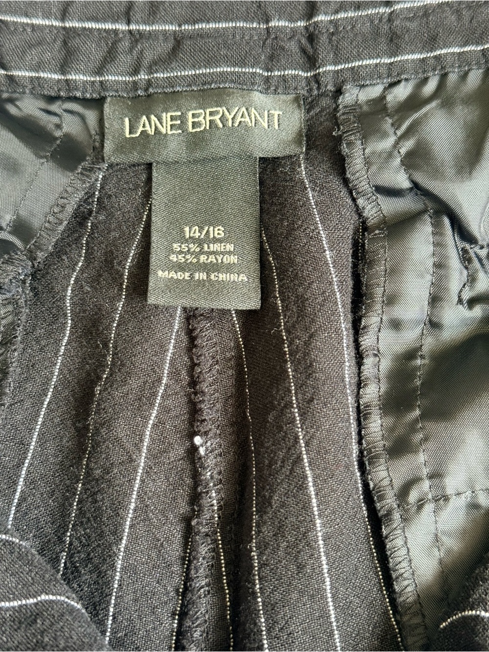Lane Bryant Linen Rayon Pinstripe Wide Leg Pants Black White Size 14/16 - Picture 9 of 12